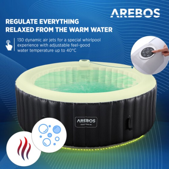 AREBOS Indoor/Outdoor Inflatable Massage Bathtub | Round Spa Pool with LED Lights